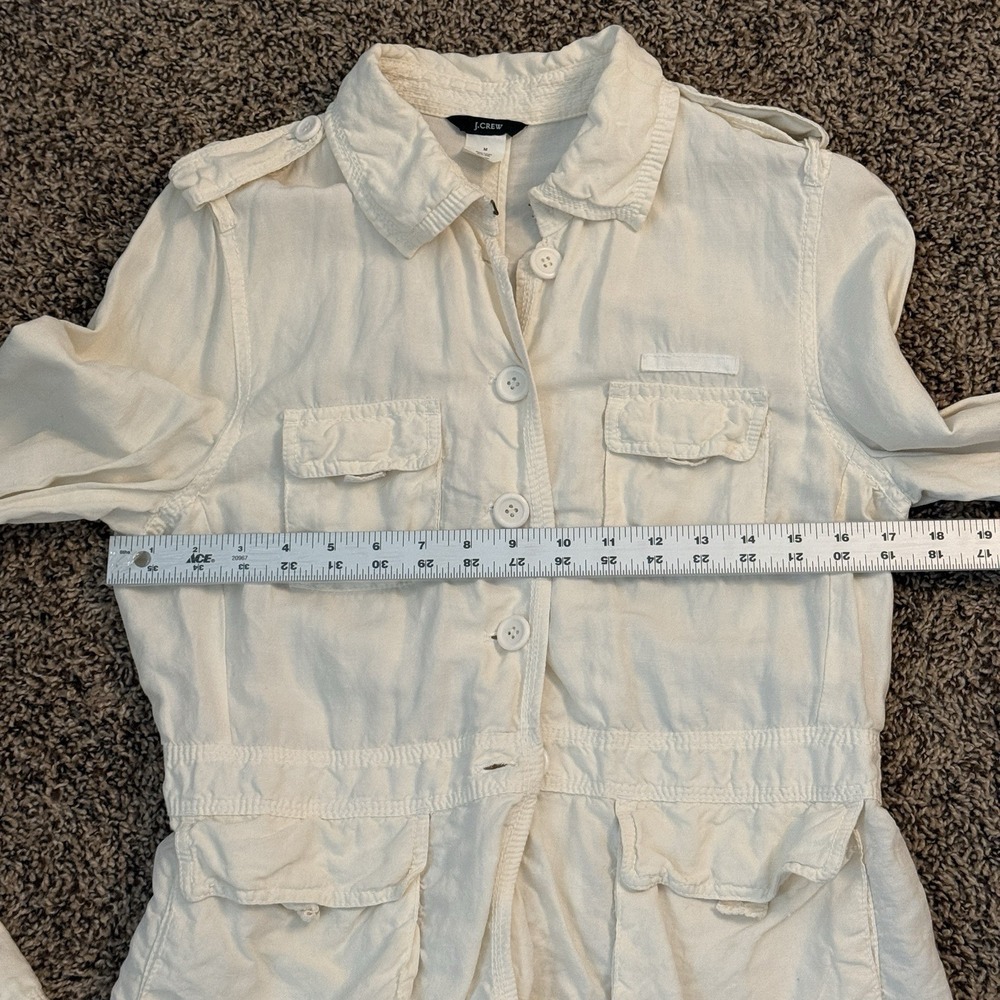 J Crew Utility Jacket Size M Ivory‎ Linen Silk Long Sleeve Button Up Cargo Y2K - Picture 7 of 8